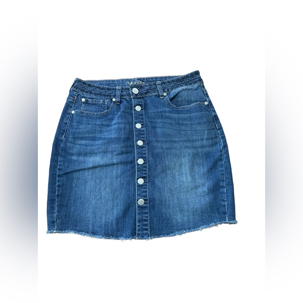 Maurices Denim Button Down Jean Skirt Frayed Hem size 9/10